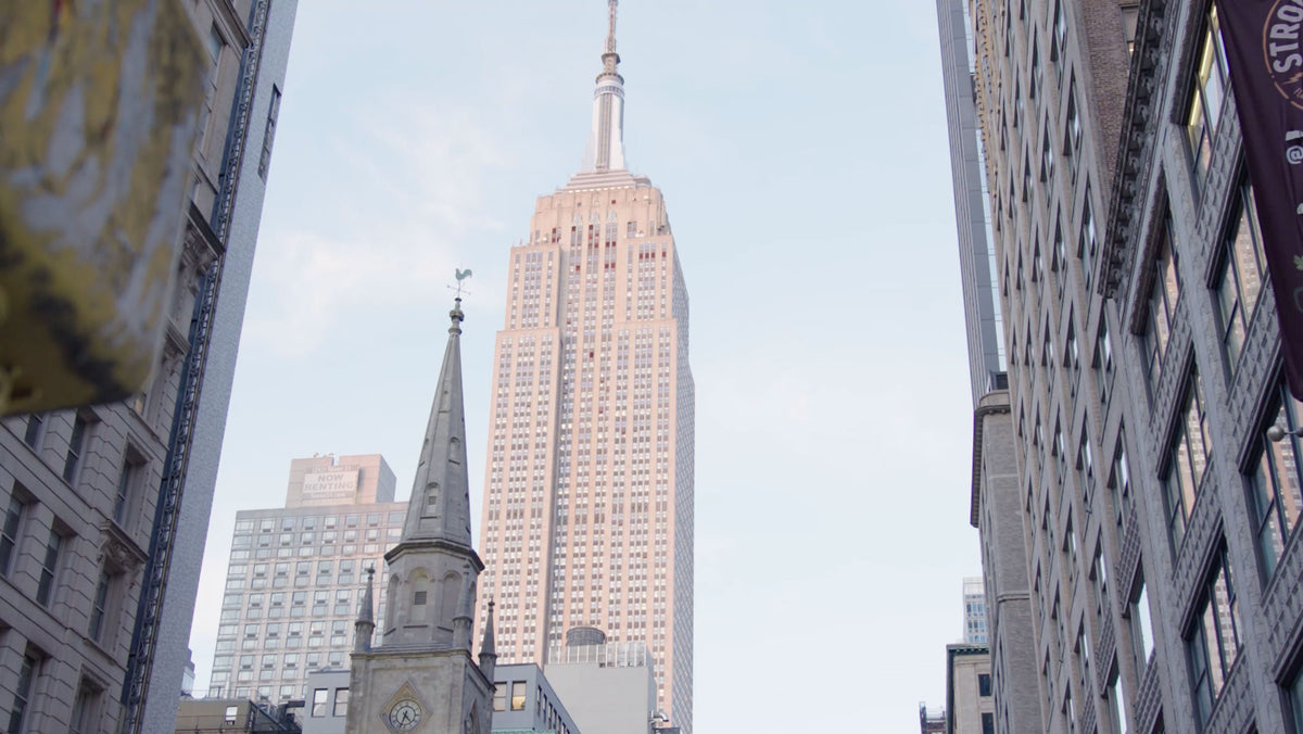 Cityscape with tall buildings and a clear sky